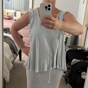 Free People Light Blue Ruffle Hi Lo Tank Top